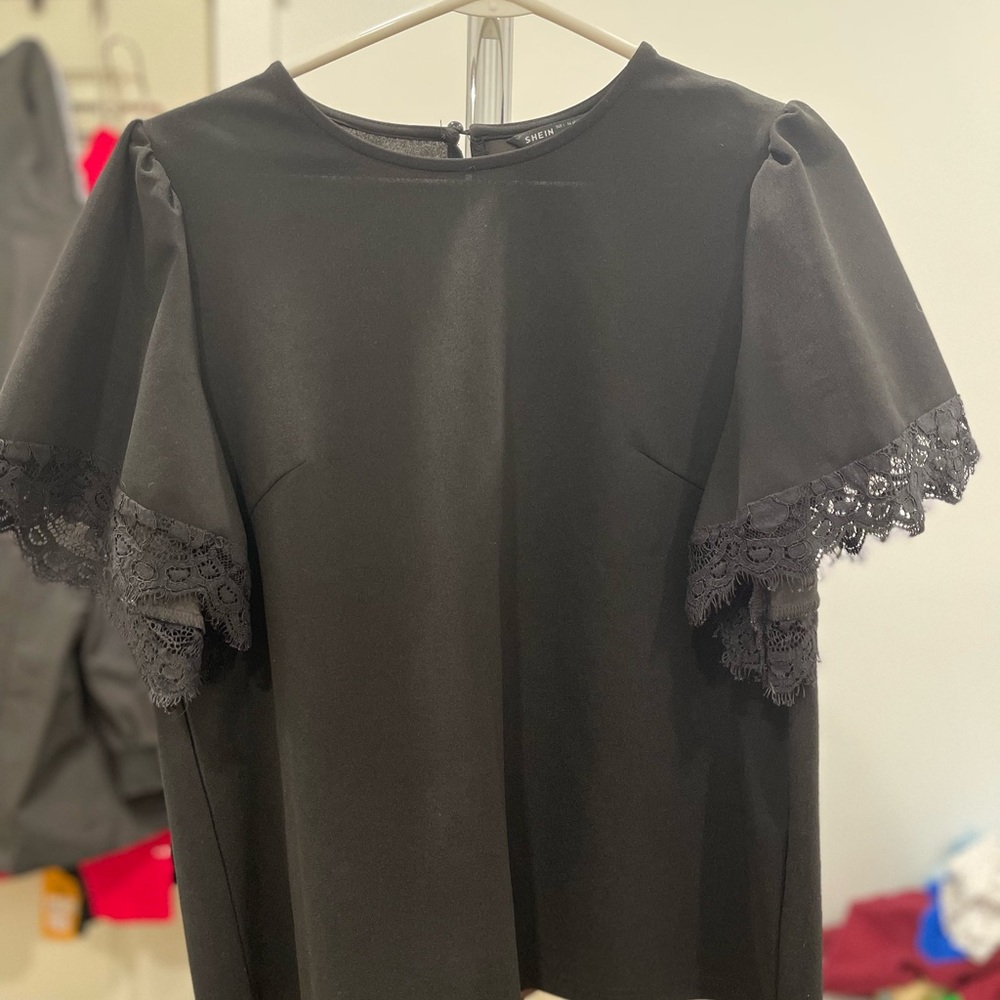 SHEIN Black Blouse with Lace Sleeves